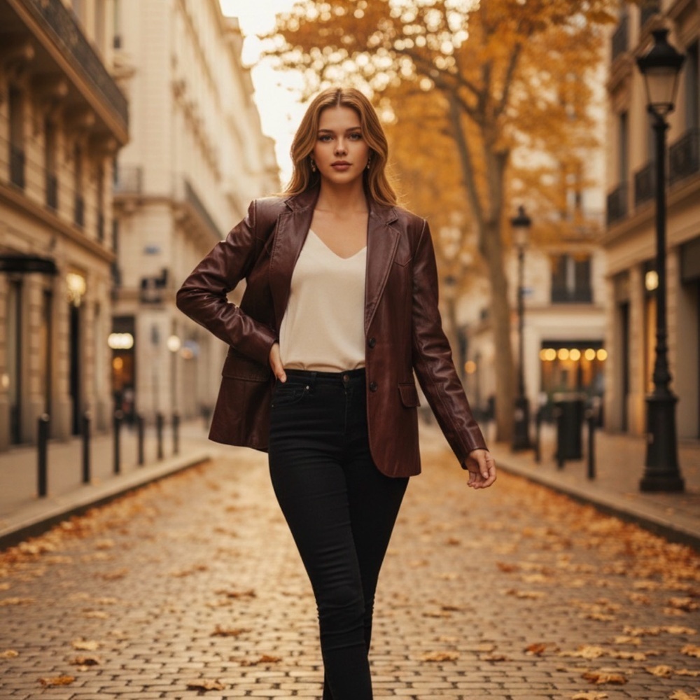 Women's Brown Leather Blazer